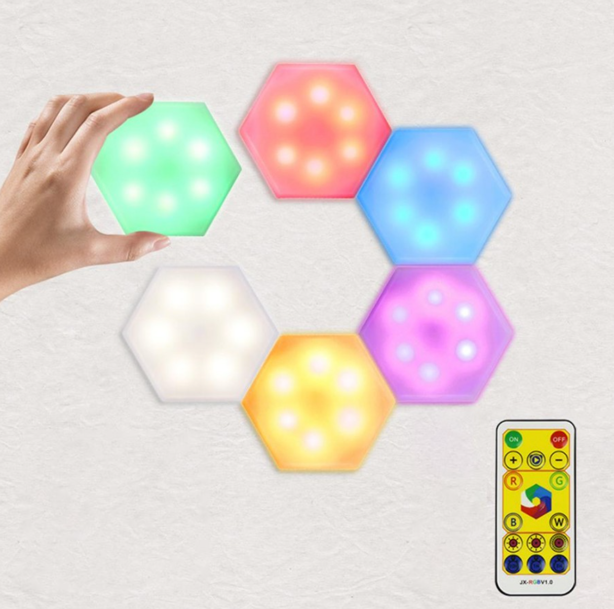 NOU: Set 6 lampi hexagon RGB cu telecomanda si senzor tactil