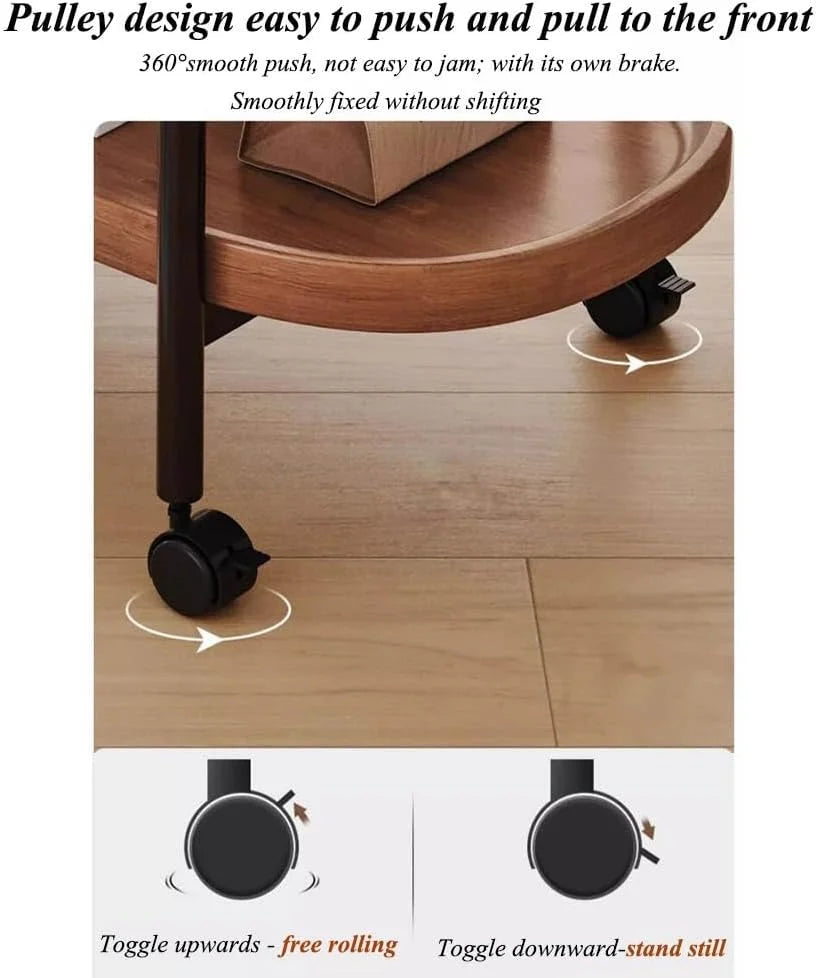 Masă Rotundă Cafea Nordică, 2 Rafturi, Roți Mobile, Design Modern Living