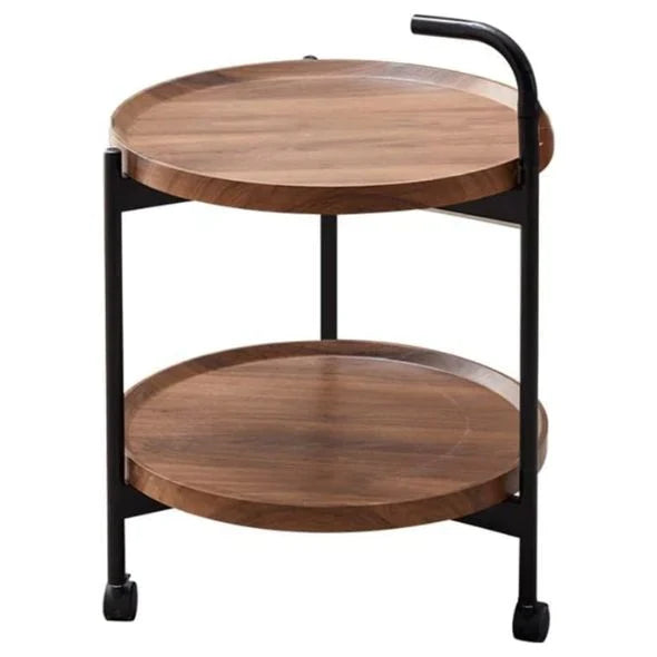 Masă Rotundă Cafea Nordică, 2 Rafturi, Roți Mobile, Design Modern Living