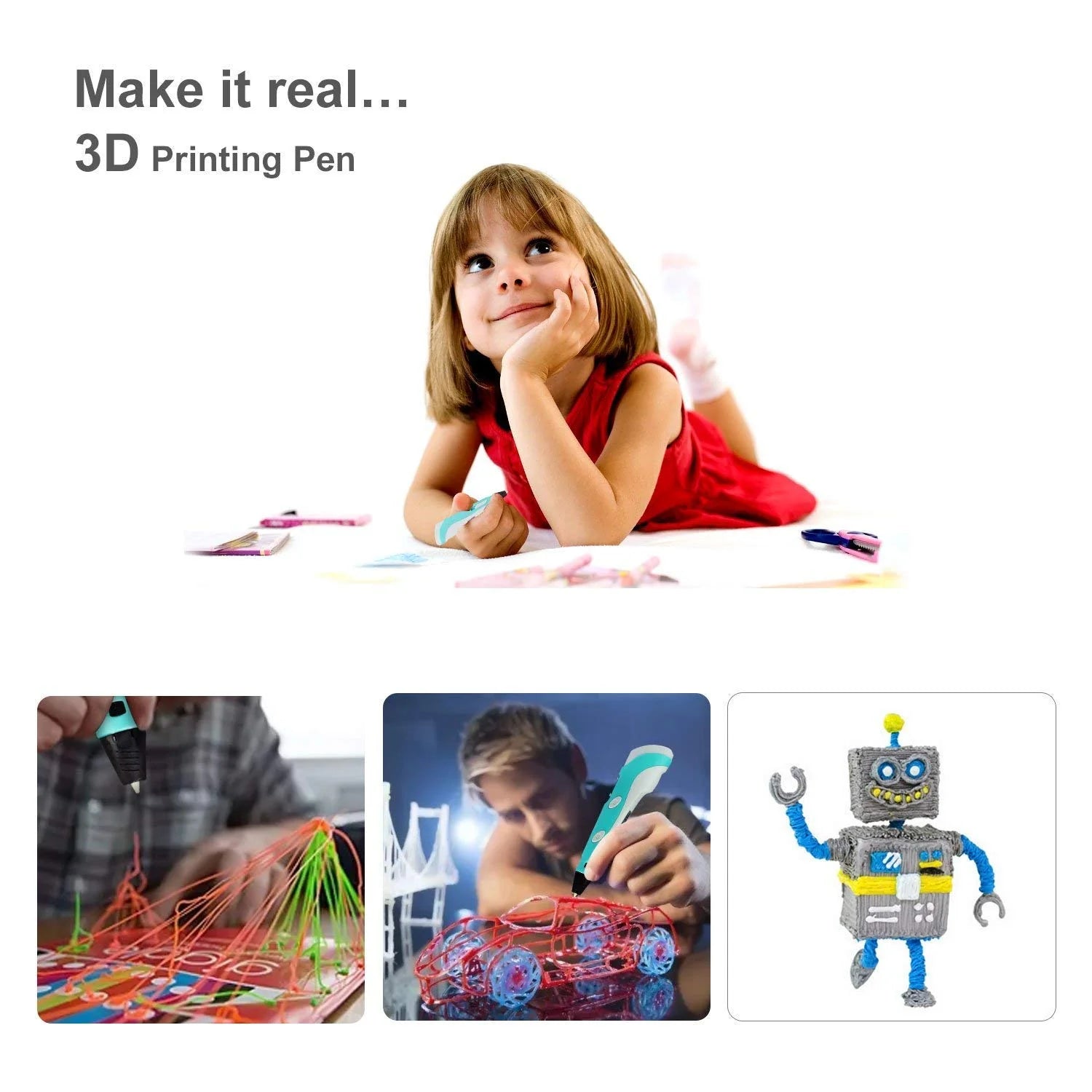Creion 3D Profesional cu Afișaj Digital, Filamente Multicolore, Ideal pentru Începători