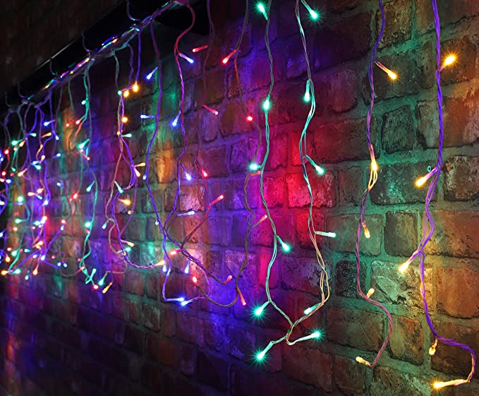 Instalație Crăciun LED 13m, Franjuri Inegali 300 Lumini, 8 Jocuri