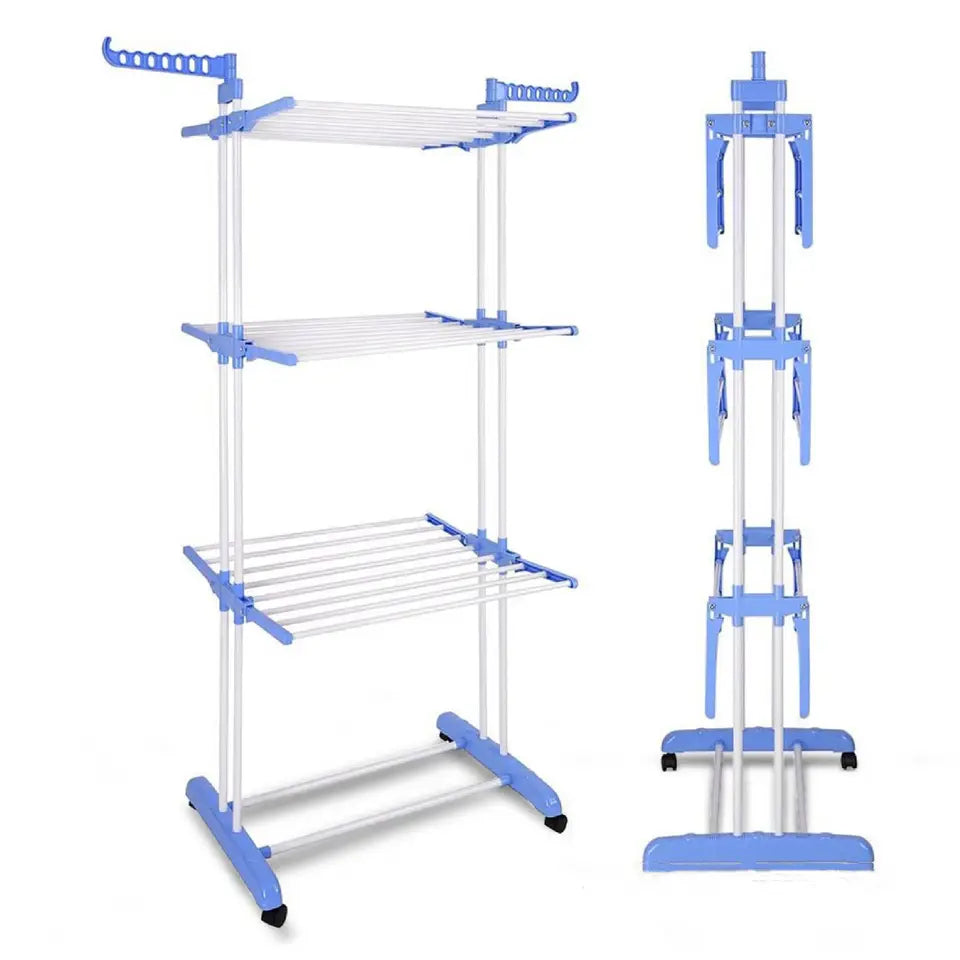 Uscător Vertical Mobil Pliabil Rufe cu Suport Umerașe 3 Nivele 173cm
