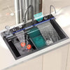 Chiuvetă Bucătărie Multifuncțională, 2 Cascade, Afișaj Temperatură, Robinet, Negru
