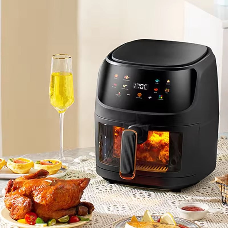 Friteuză cu Aer Cald 8L Geam Vizibil, 2400W, Gătire Sănătoasă Fără Ulei