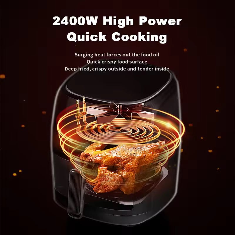 Friteuză cu Aer Cald 8L Geam Vizibil, 2400W, Gătire Sănătoasă Fără Ulei