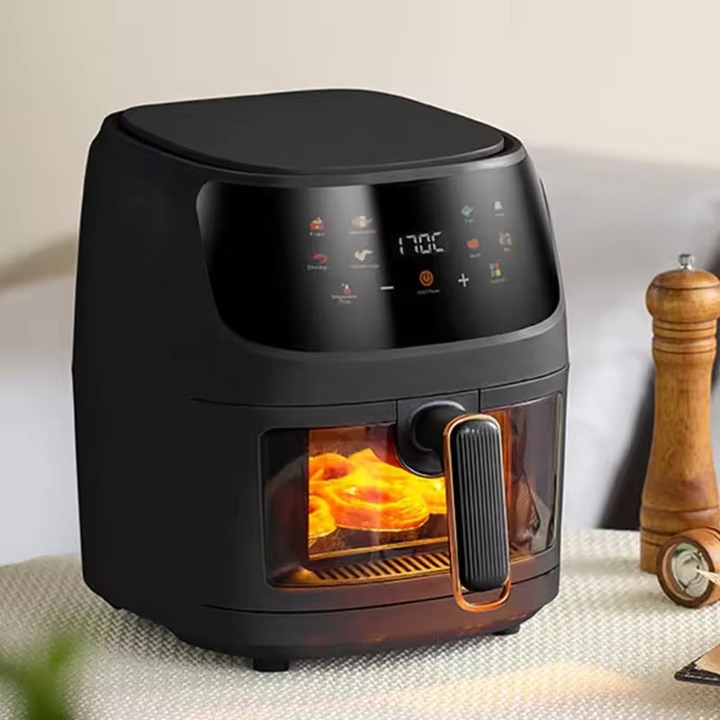 Friteuză cu Aer Cald 8L Geam Vizibil, 2400W, Gătire Sănătoasă Fără Ulei