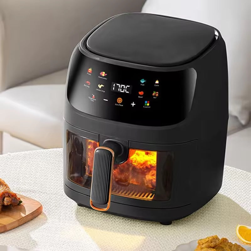 Friteuză cu Aer Cald 8L Geam Vizibil, 2400W, Gătire Sănătoasă Fără Ulei