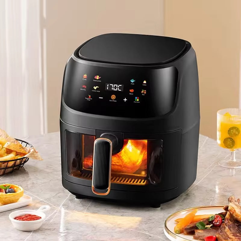 Friteuză cu Aer Cald 8L Geam Vizibil, 2400W, Gătire Sănătoasă Fără Ulei
