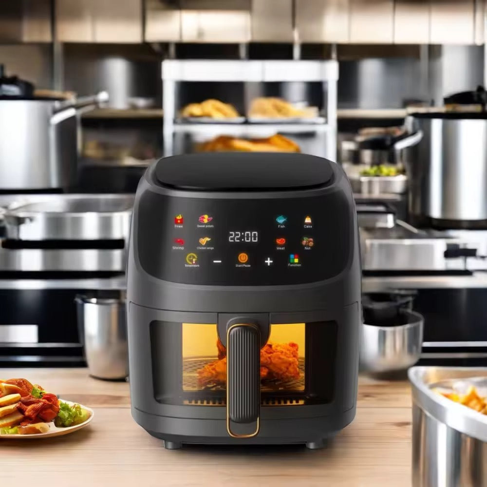 Friteuză cu Aer Cald 8L Geam Vizibil, 2400W, Gătire Sănătoasă Fără Ulei