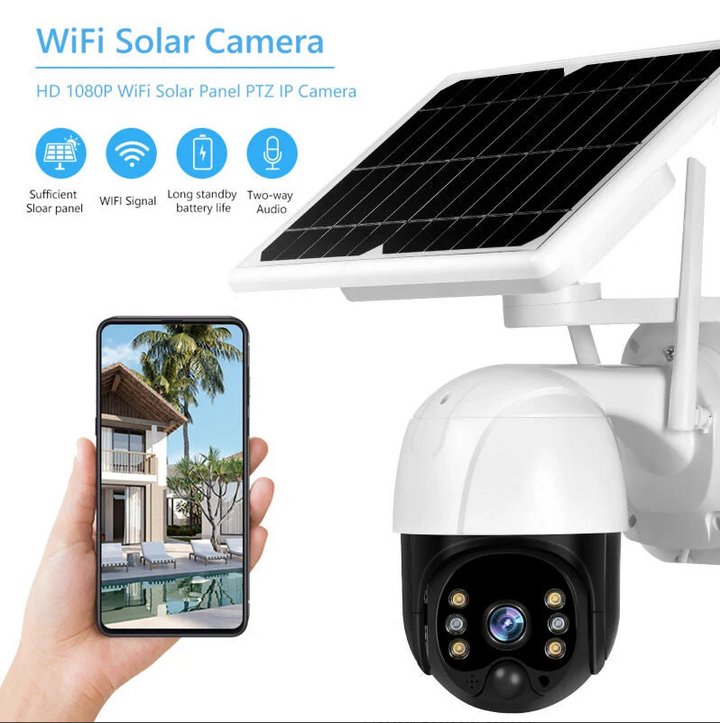 Camera de supraveghere wireless 5MP cu panou solar si rotire 355°, protectie IP66, infrarosu, WiFi/4G