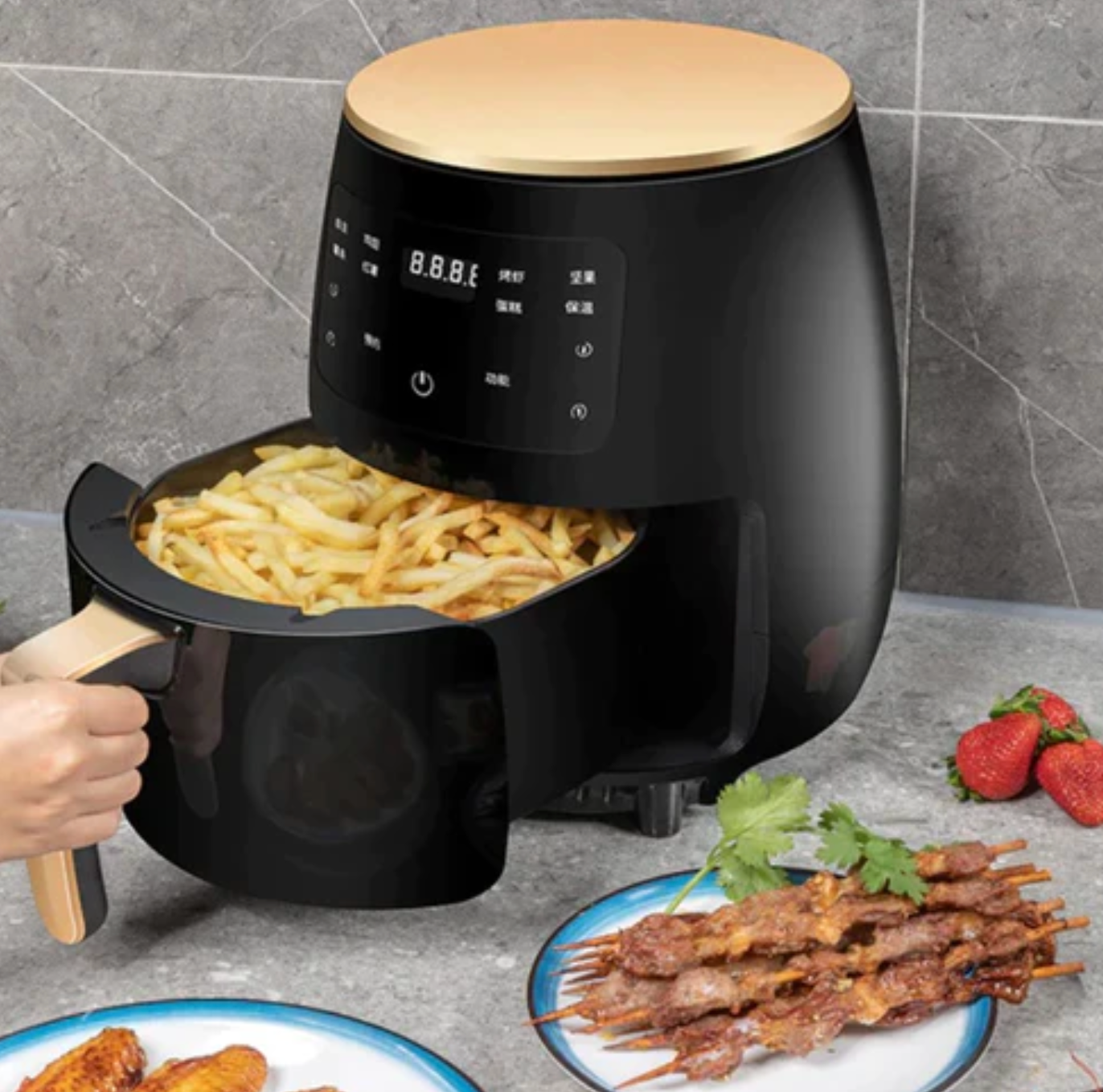 Friteuza cu aer cald AirFryer 2400W, capacitate 6Lsau 8 L si afisaj digital, LCD Touch control