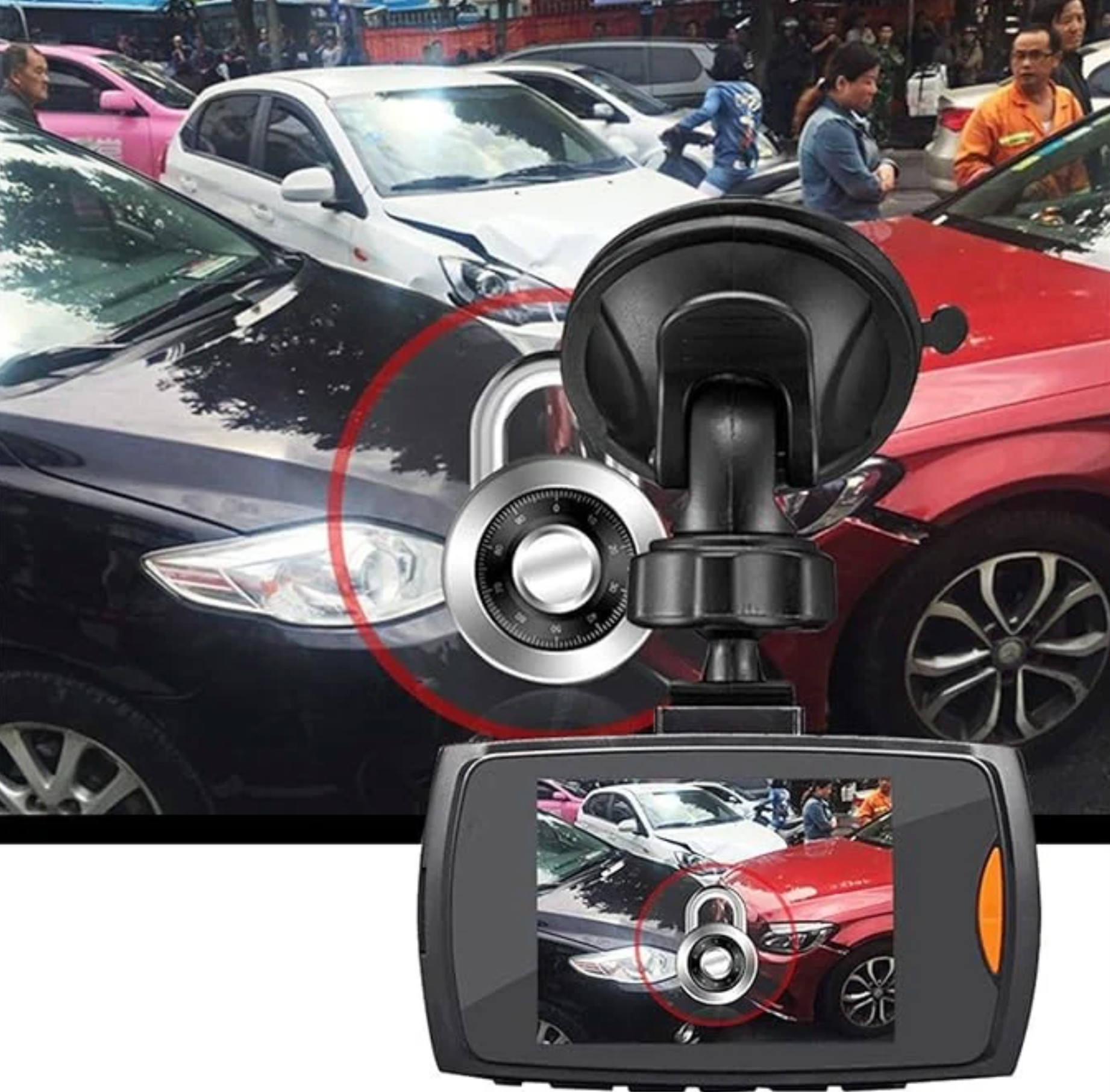 Cameră Auto DVR AT PERFORMANCE® 360° Full HD 1080P, Viziune Nocturnă, G-Sensor, Loop Recording, Mini Dash Cam cu Detecție Mișcare – Fără Card