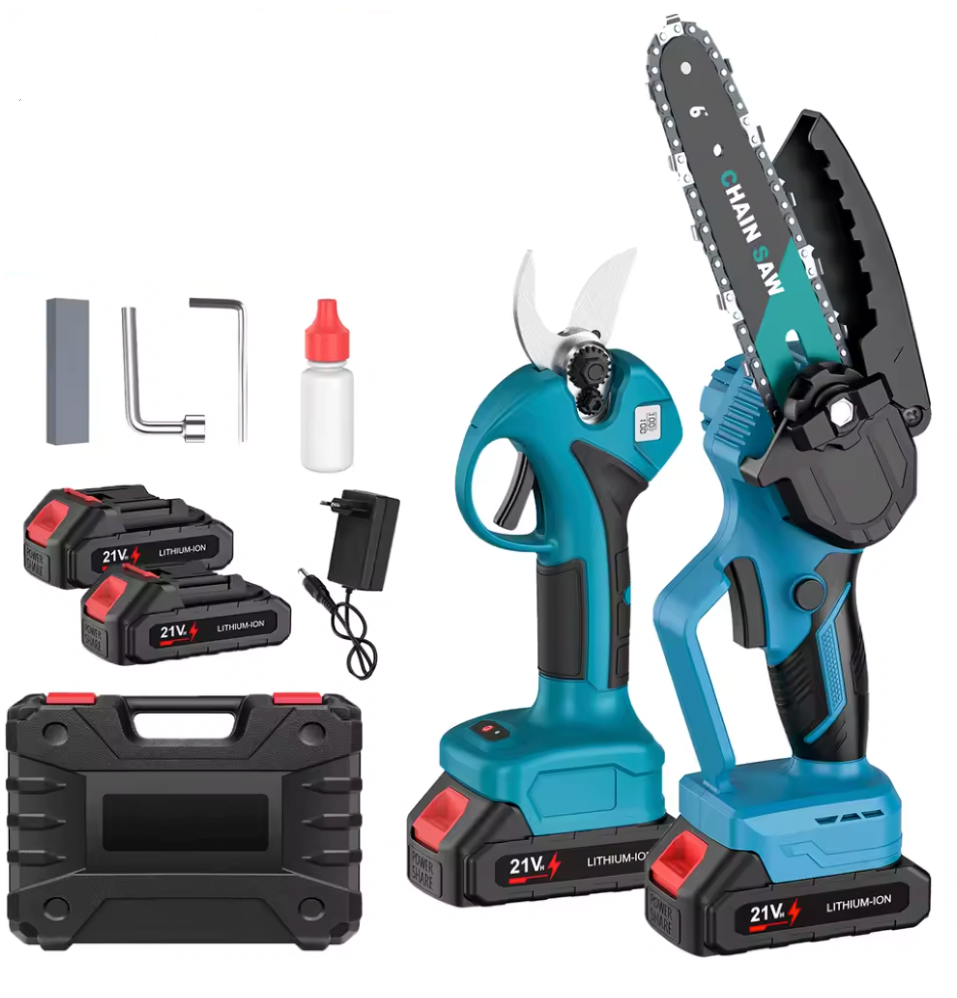 Set Profesional Foarfecă și Mini-Drujbă cu Acumulatori 48V, , Unghi Reglabil