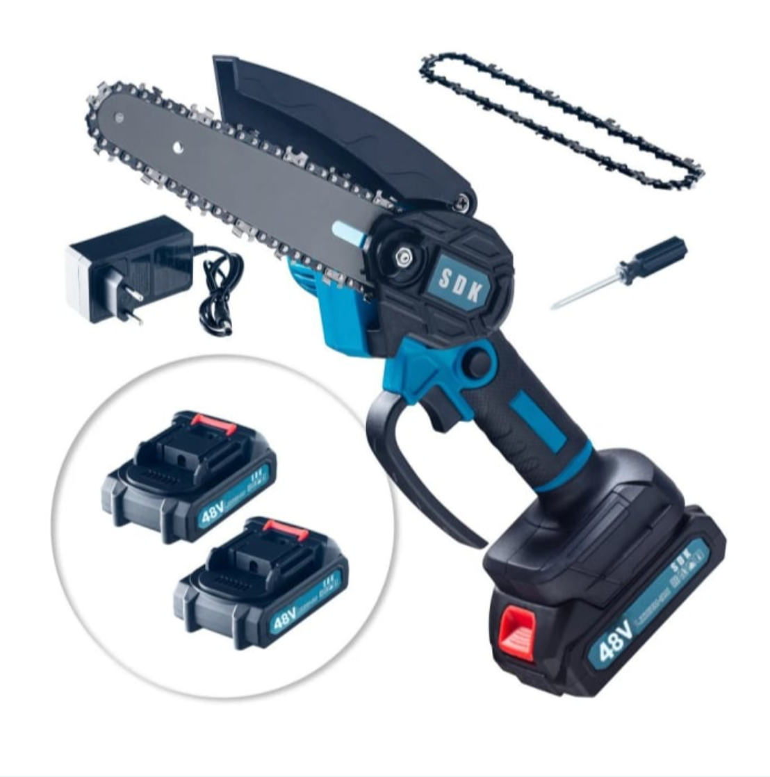 Set Profesional Foarfecă și Mini-Drujbă cu Acumulatori 48V, , Unghi Reglabil