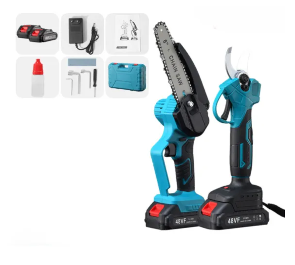 Set Profesional Foarfecă și Mini-Drujbă cu Acumulatori 48V, , Unghi Reglabil