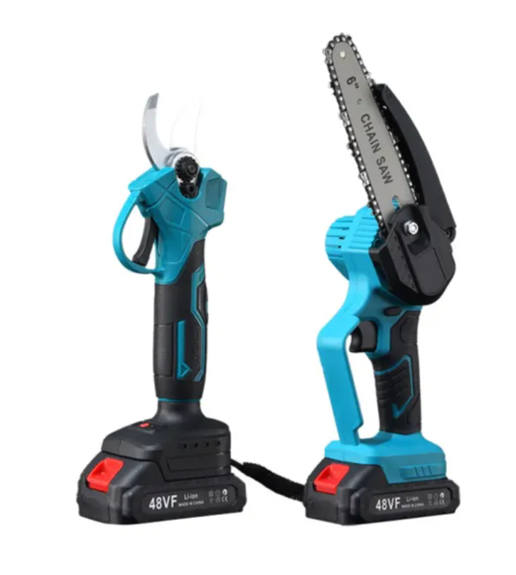 Set Profesional Foarfecă și Mini-Drujbă cu Acumulatori 48V, , Unghi Reglabil