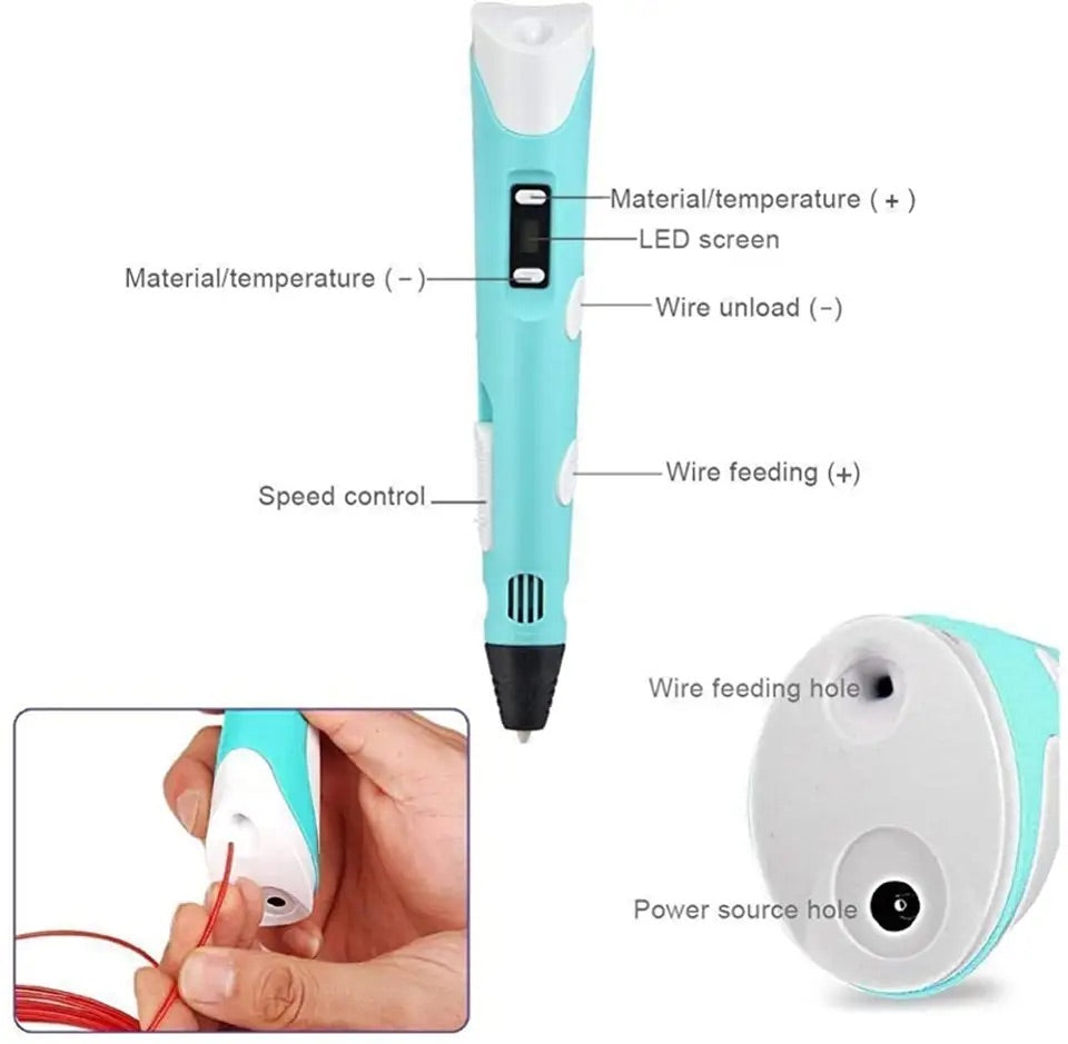 Creion 3D Profesional cu Afișaj Digital, Filamente Multicolore, Ideal pentru Începători
