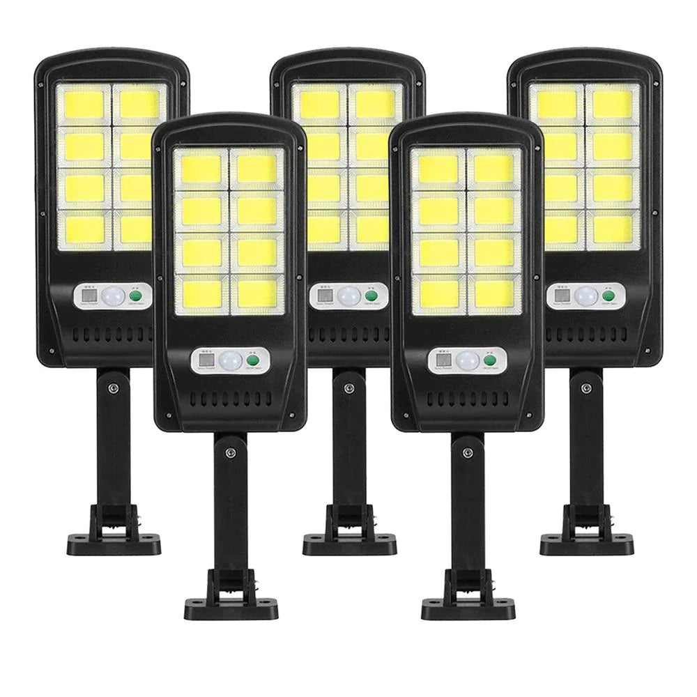 Set 5x Lampi Incarcare Solara,  100W, 160 LED-uri COB, Telecomanda si Senzor de Miscare