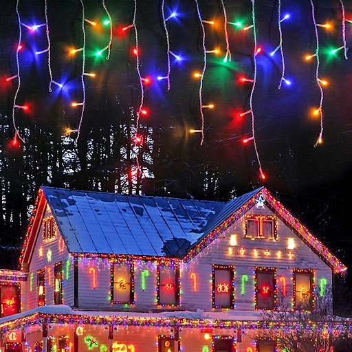 Instalație Franjuri LED 300 Lumini, 12 Metri, 8 Jocuri, Multicolor, Crăciun și Exterior