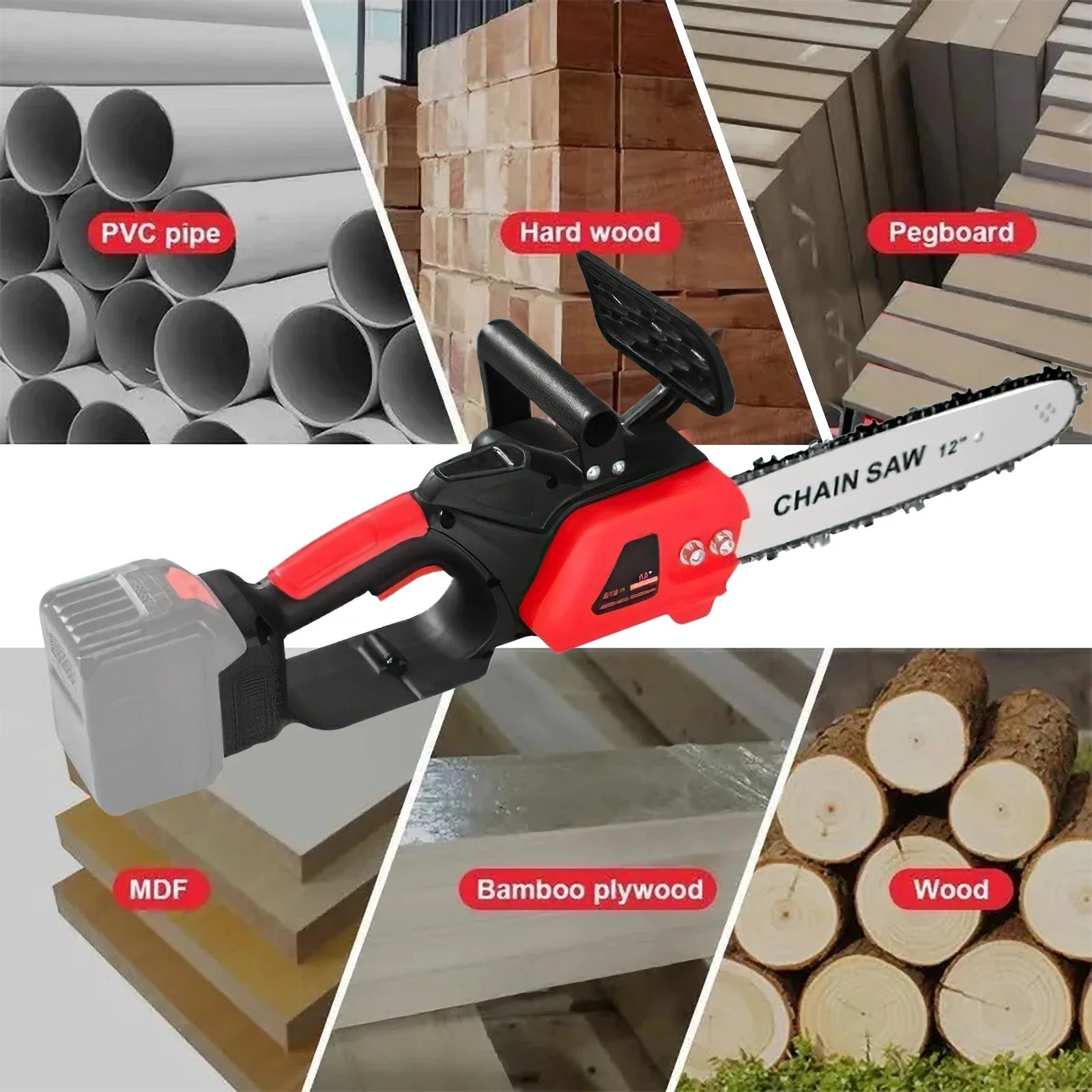 Motofierăstrău fără Fir 12 Inch, 1200W, 48V, 2 Acumulatori Litiu, Tăiere Eficientă