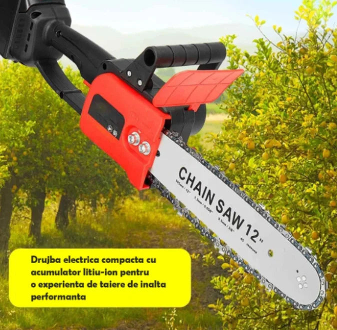 Motofierăstrău fără Fir 12 Inch, 1200W, 48V, 2 Acumulatori Litiu, Tăiere Eficientă