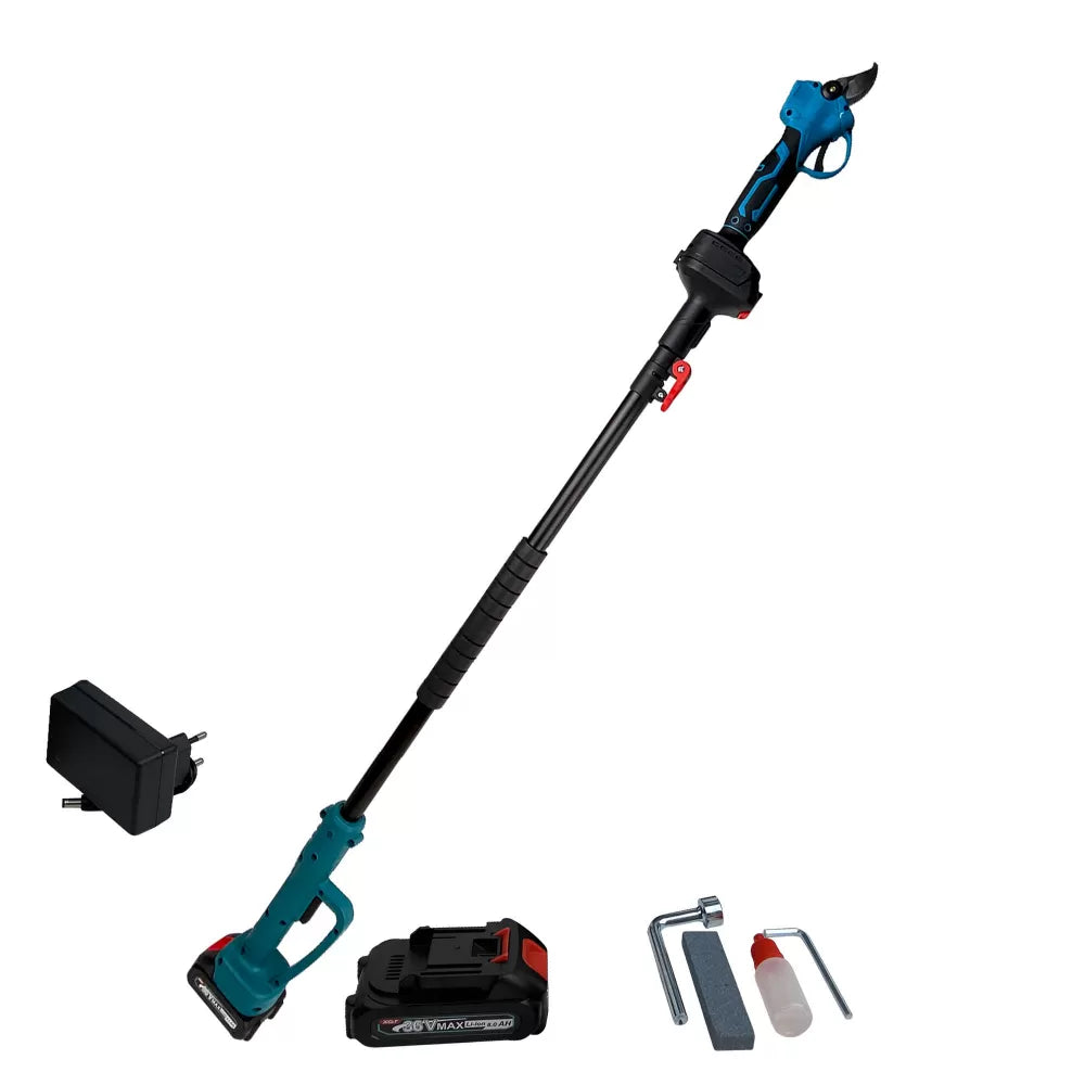 Set Profesional Foarfecă și Mini-Drujbă cu Acumulatori 48V, Braț Telescopic 2.13m, Unghi Reglabil