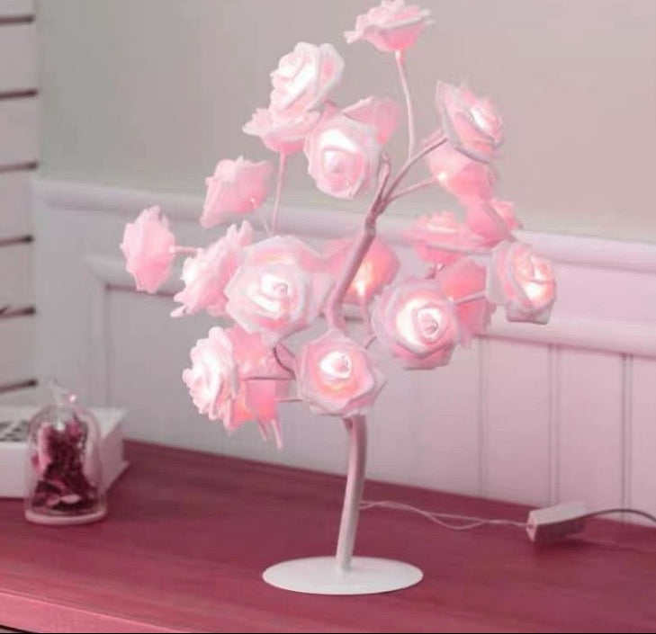 Pomisor Decorativ 1903, Roz, Veioza copacel trandafir cu 24 de leduri, 45 cm