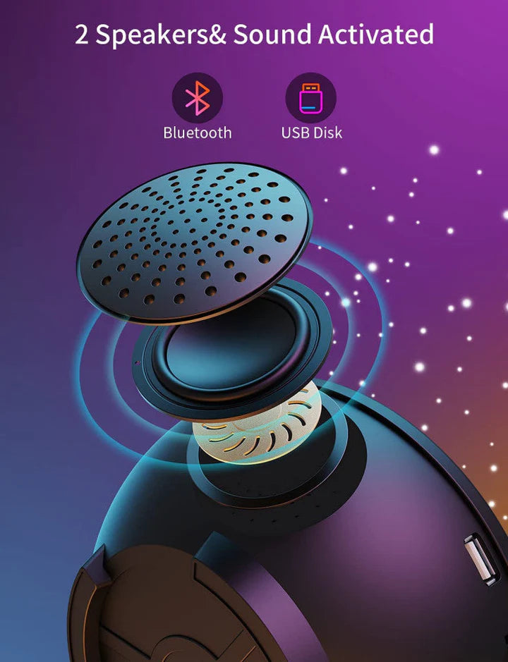 Proiector Lumină Stele Amouhom LED Galaxy, Difuzor Bluetooth, Telecomandă, USB