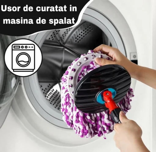 Set Mop Magic Rotativ 360° Profesional, Găleată Inox, 4 Rezerve Microfibră, Perie Inclusă