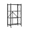 Raft Depozitare Pliabil Metalic 4 Polițe, Roți, Negru, 71.5x39x124 cm