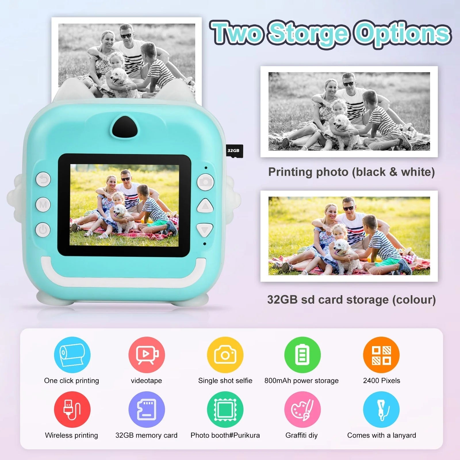 Aparat Foto Digital Copii cu Imprimare Termică Instant, Focalizare Automată, HD 1080P