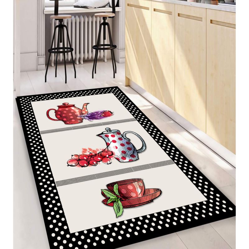 Covor Bucatarie 120×180 Model Buline, Crem/Negru, Antiderapant