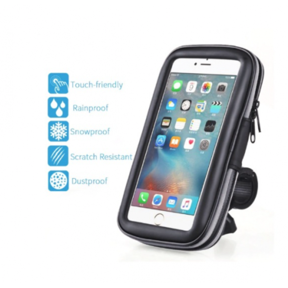 Suport husa telefon mobil pentru bicicleta si motocicleta, rezistent apa si socuri, touchscreen, 360* rotativ, negru