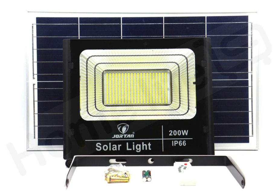 '- Proiector LED Jortan IP66 200W, panou solar si telecomanda cu functii multiple