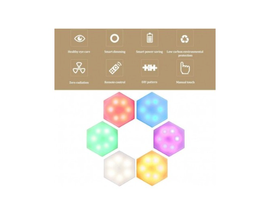 NOU:Set 6 lampi hexagon RGB cu telecomanda si senzor tactil
