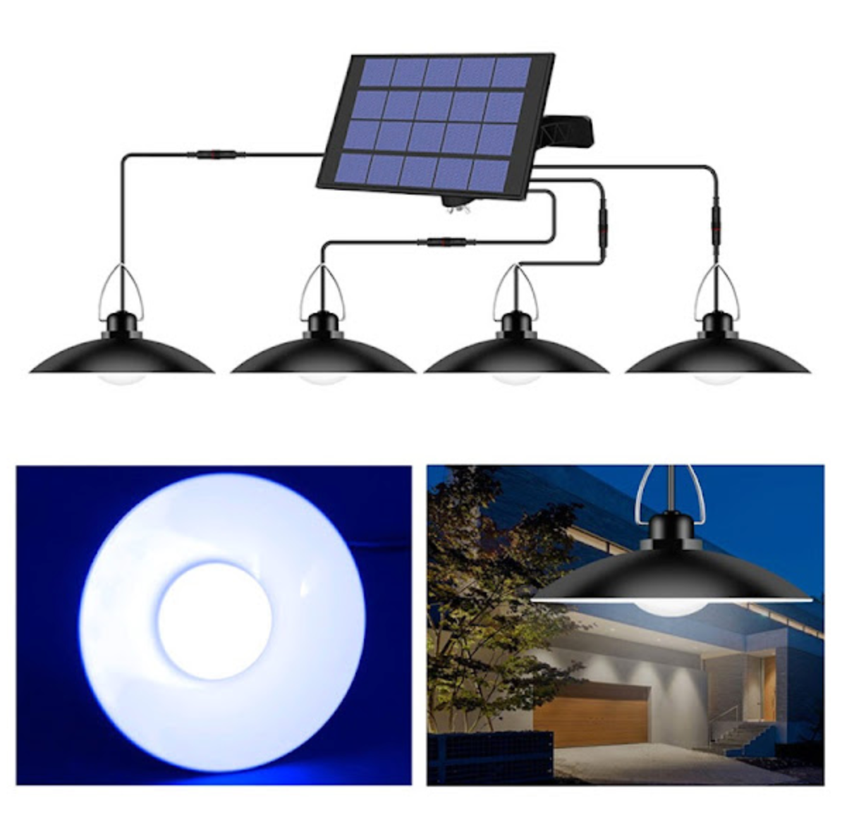 NOU : Lampa solara suspendata cu 4 becuri LED cu aplica, telecomanda, 50W