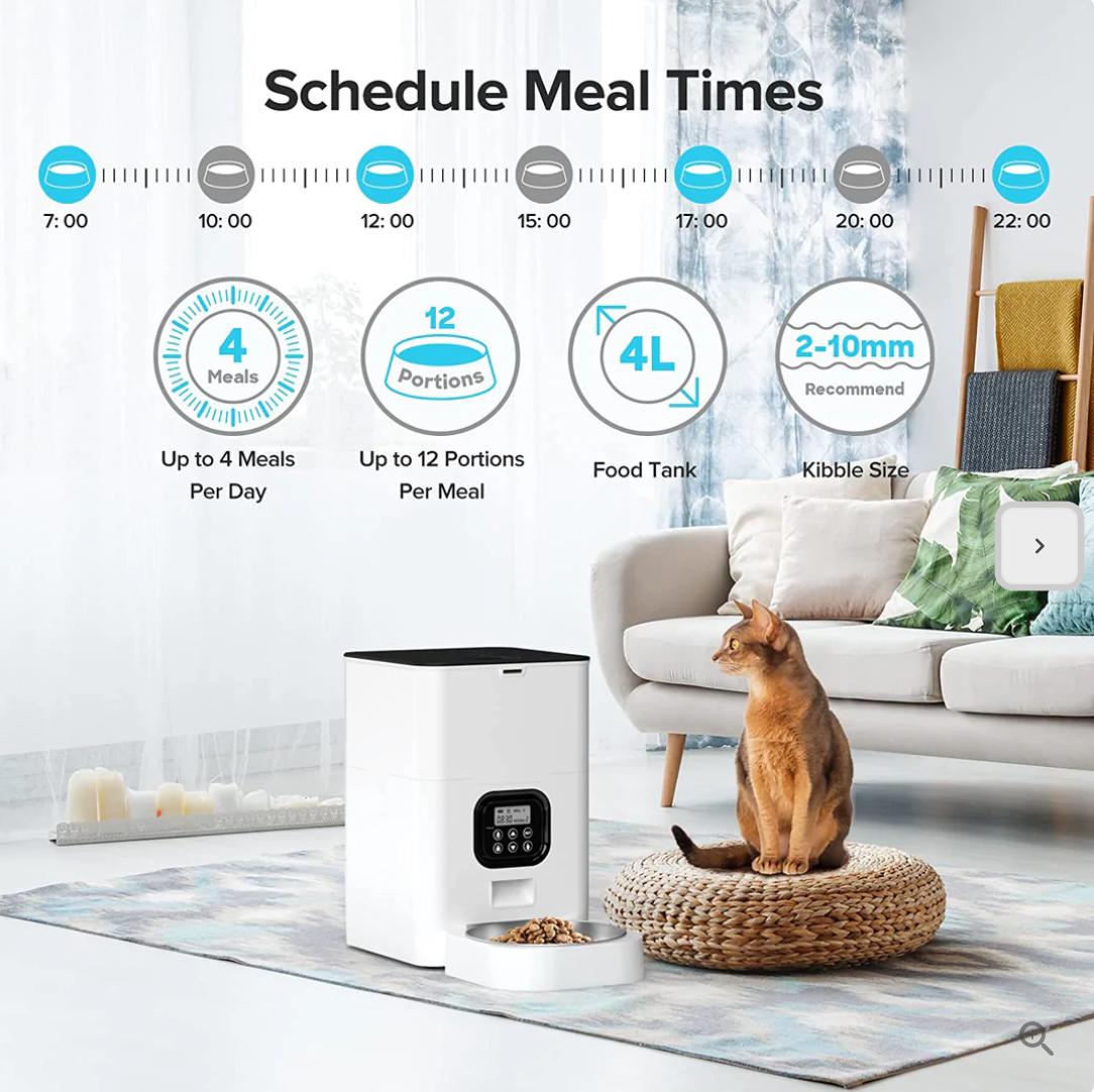 NOU: Dispenser automat, electric, pentru animale, cu inregistrare voce si timer, 4L, alb