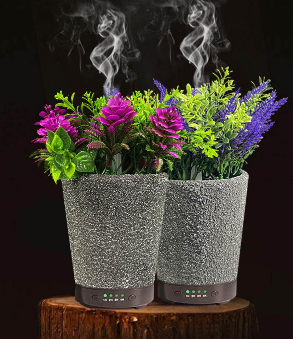 NOU: Umidificator/Difuzor aromaterapie in forma de ghiveci cu flori, 7 culori programabil, oprire automata
